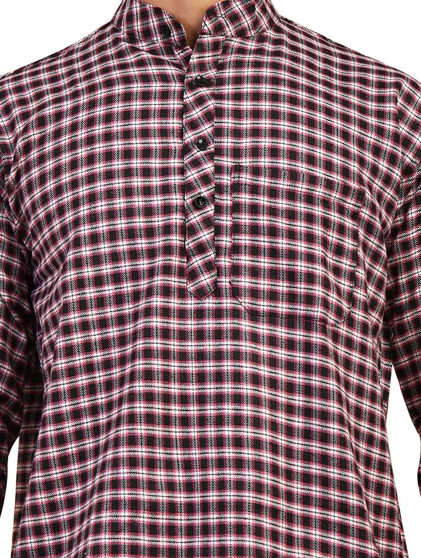 men checkered mandarin neck short kurta - 22589629 -  Standard Image - 1