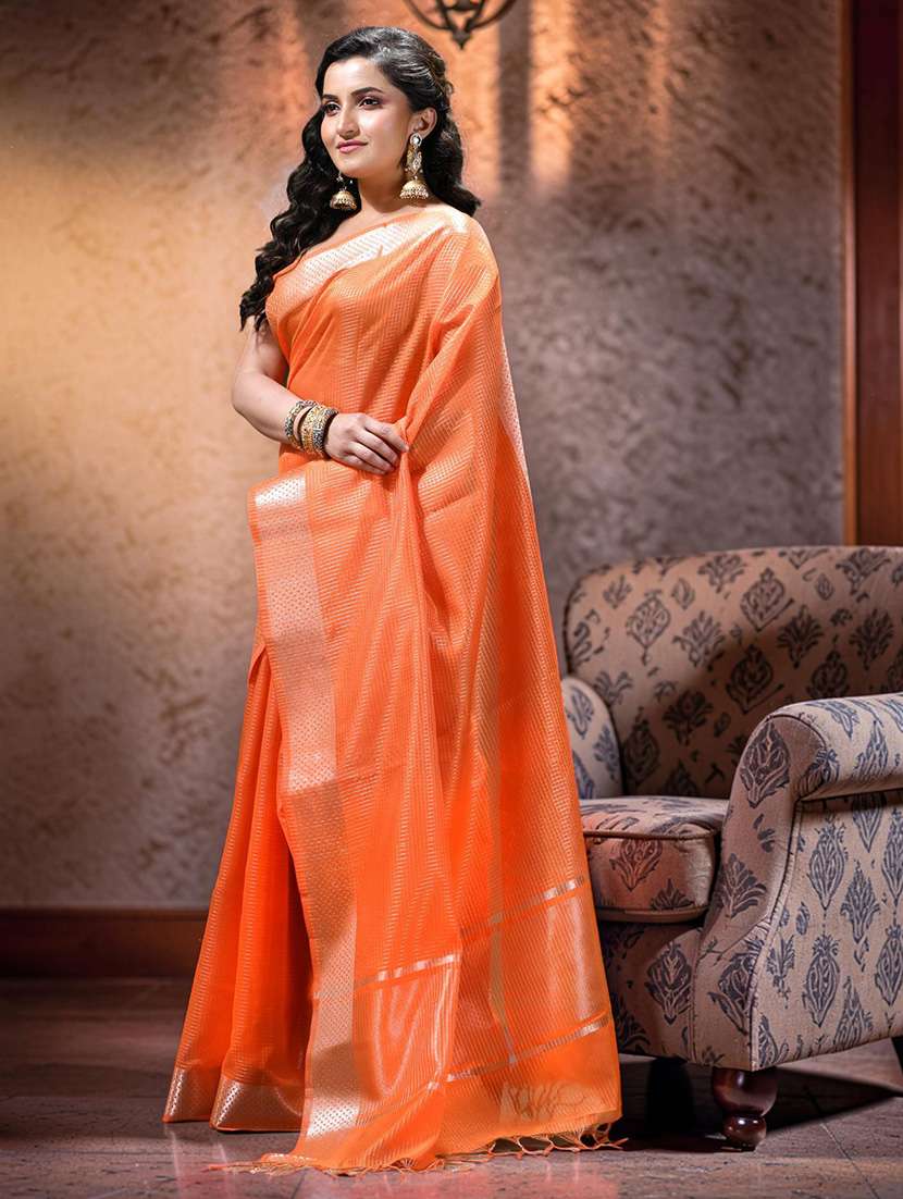 women checkered bordered saree with blouse - 22589649 -  Standard Image - 1
