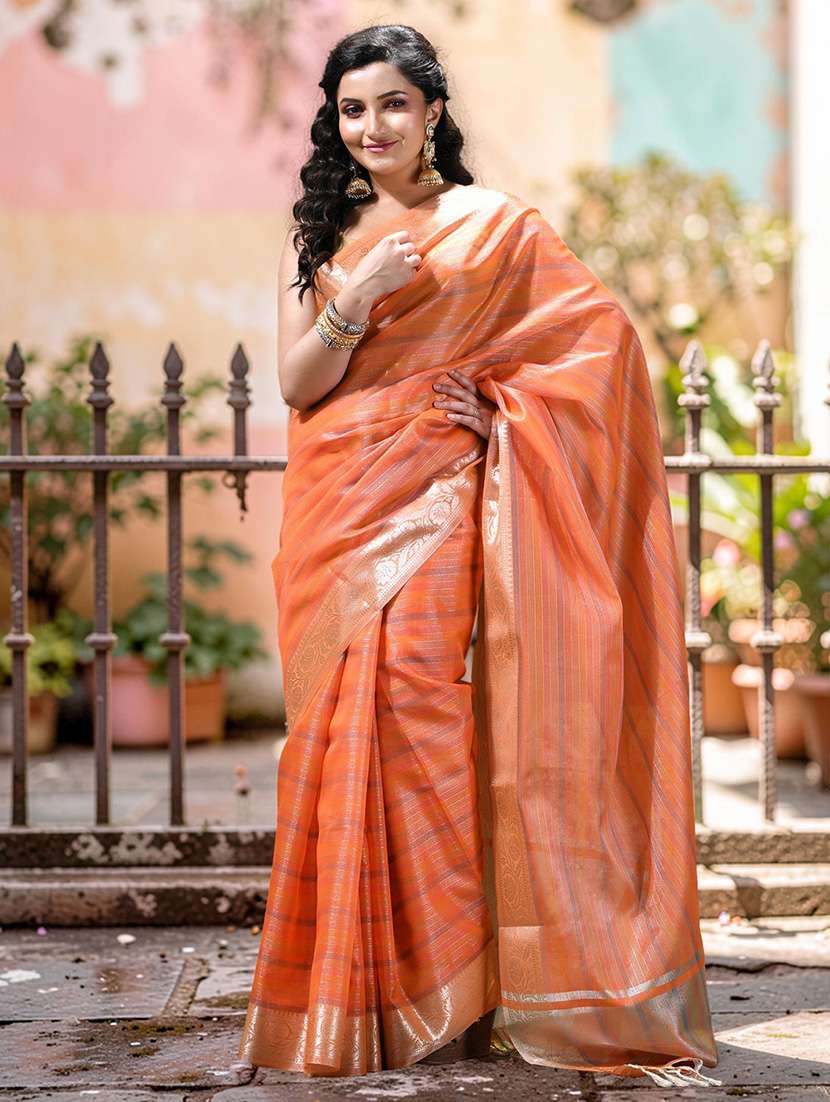 women striped bordered saree with blouse - 22589677 -  Standard Image - 1