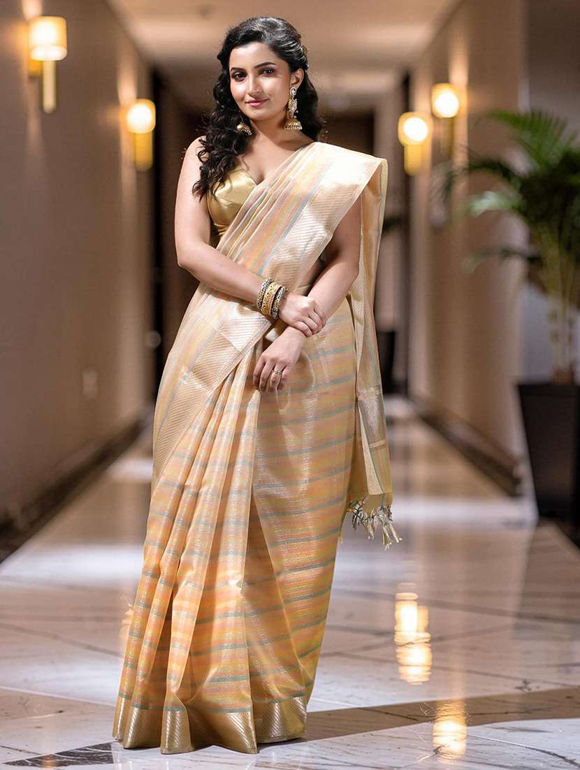 women striped bordered saree with blouse - 22589680 -  Standard Image - 1