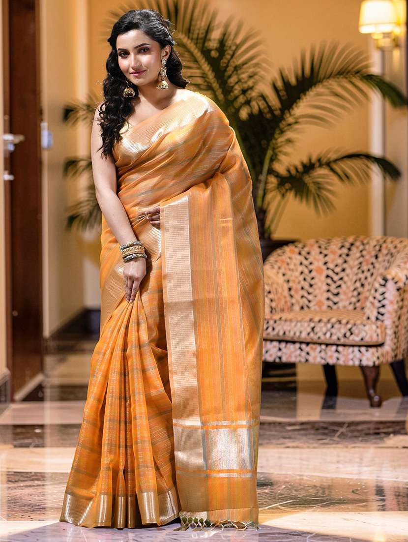 women striped bordered saree with blouse