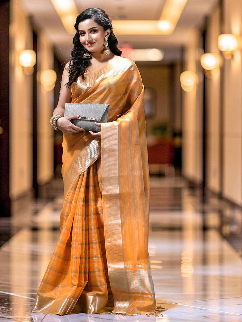women striped bordered saree with blouse - 22589682 -  Standard Image - 1