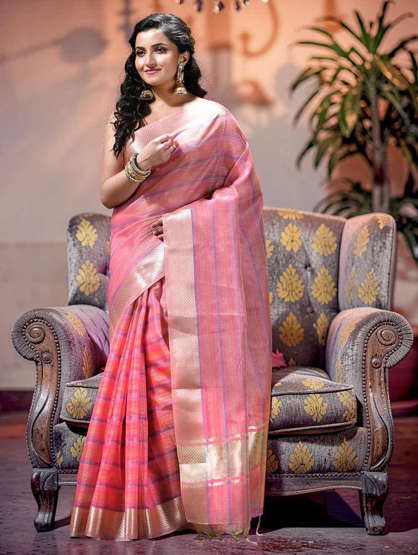 women striped bordered saree with blouse - 22589683 -  Standard Image - 1