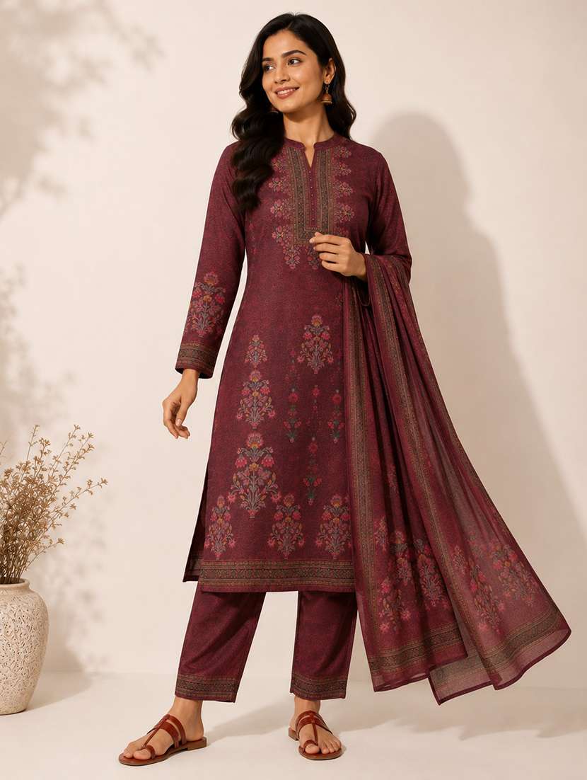 women printed long sleeves kurta pant set with dupatta - 22589861 -  Standard Image - 1