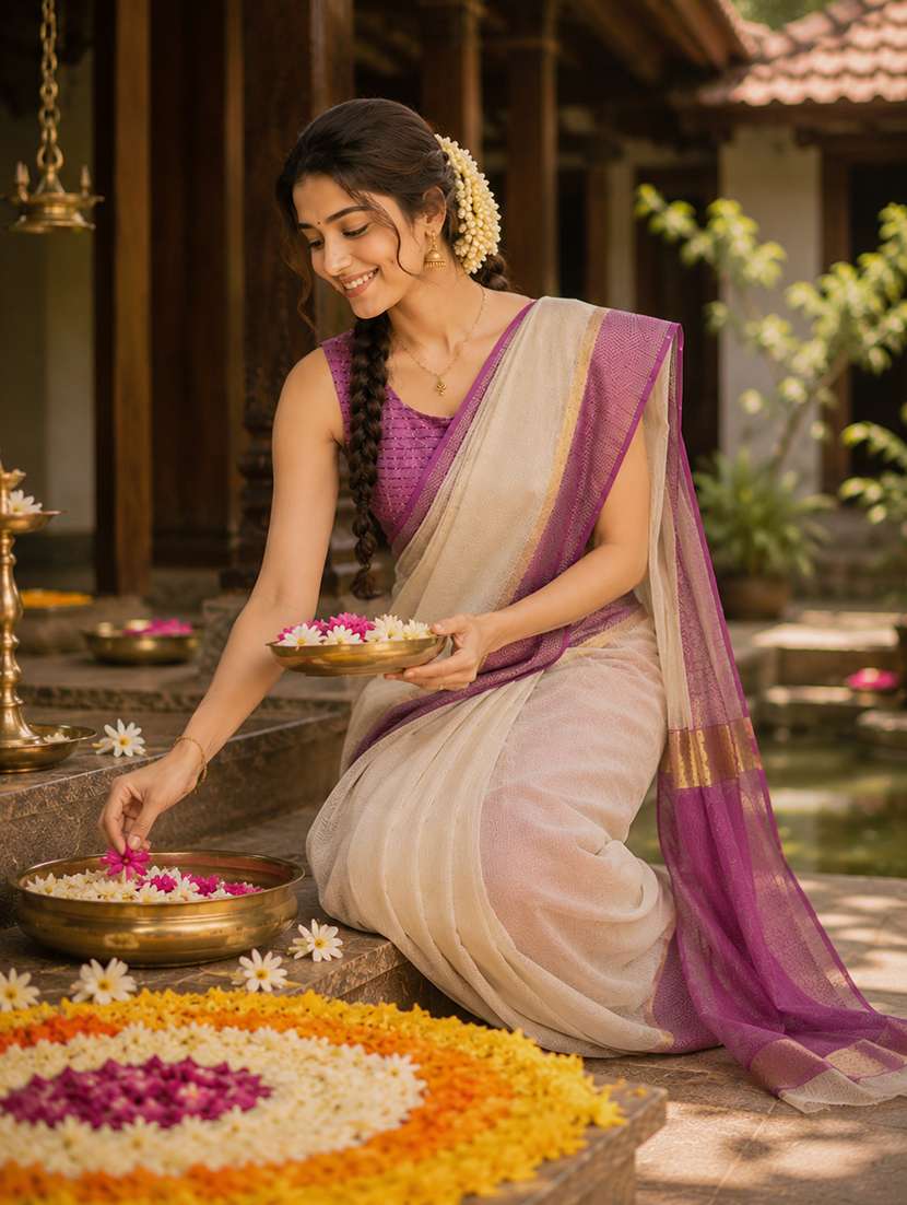 women solid with bordered saree with blouse - 22589870 -  Standard Image - 4