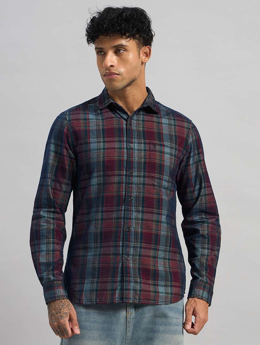 men checkered long sleeve regular fit casual shirt
