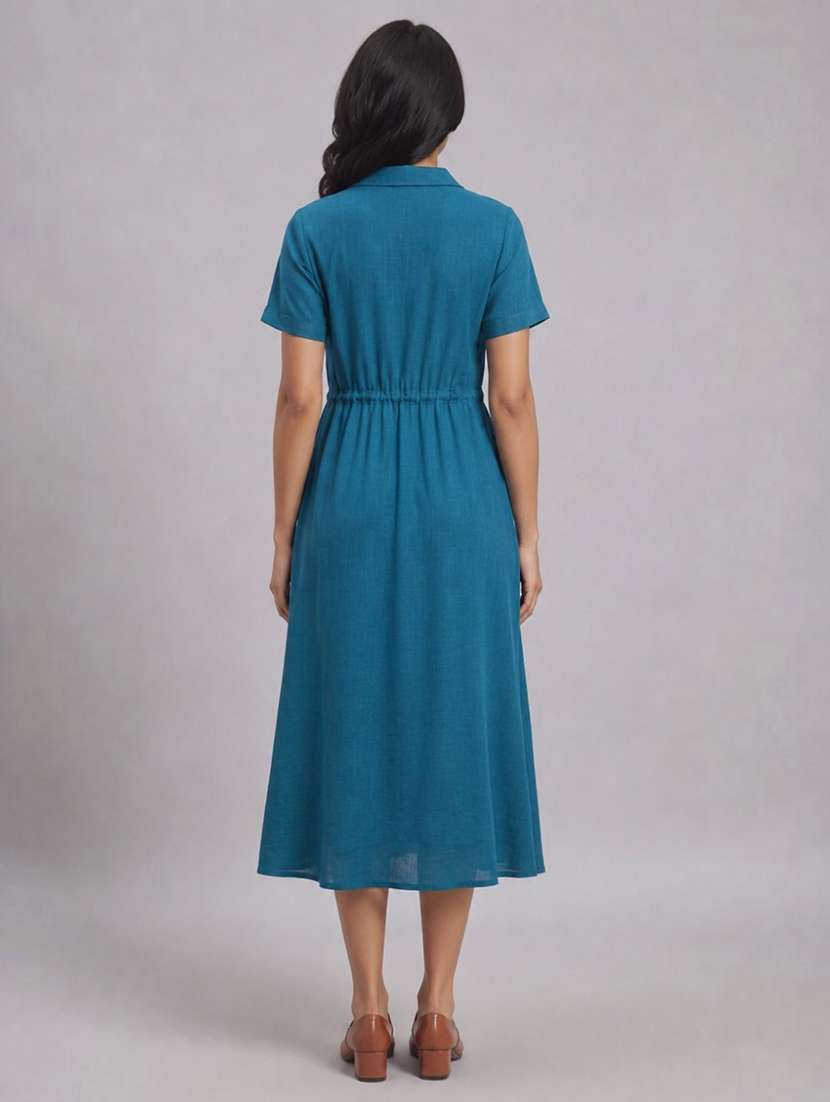 women solid short sleeves a-line dress - 22589945 -  Standard Image - 4