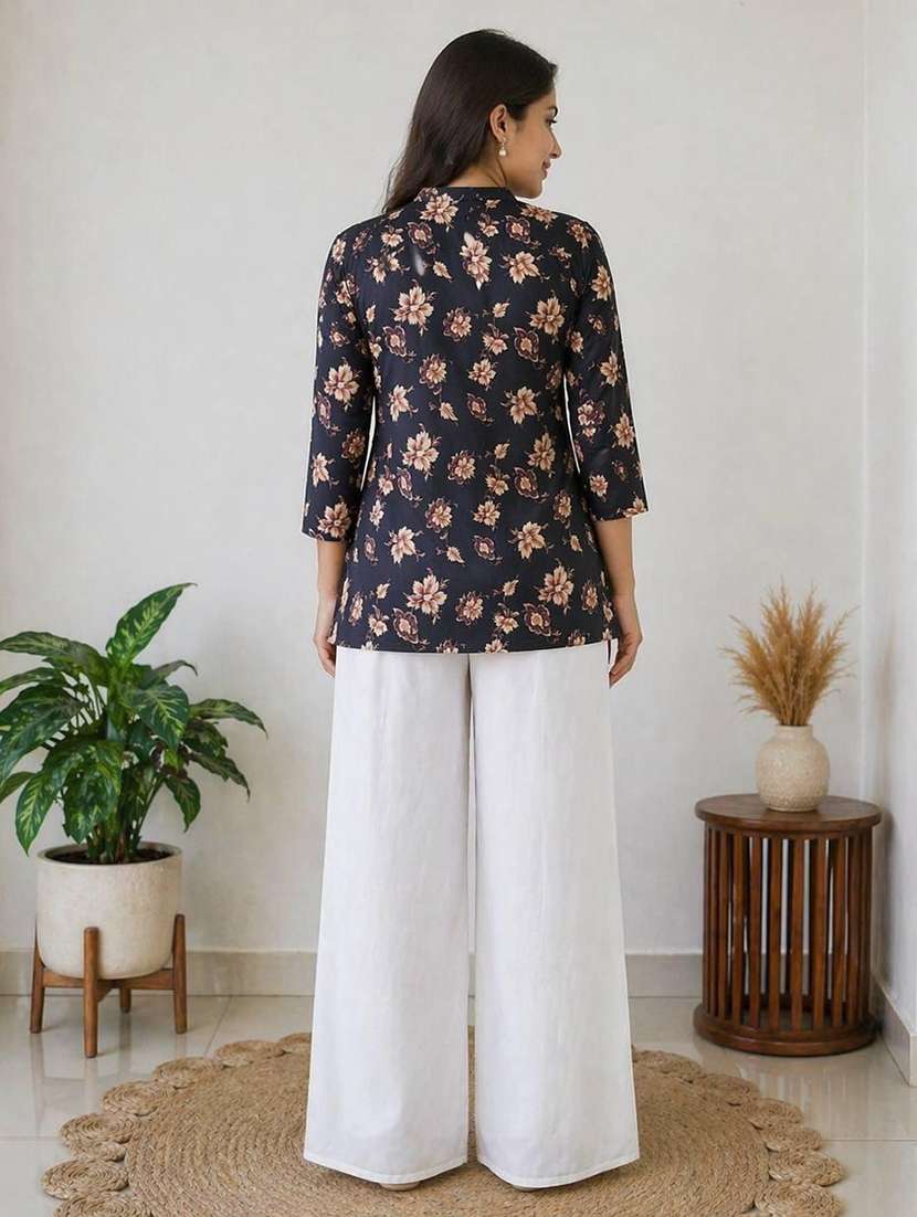 women printed three quarter sleeve ethnic co-ord set - 22590128 -  Standard Image - 1