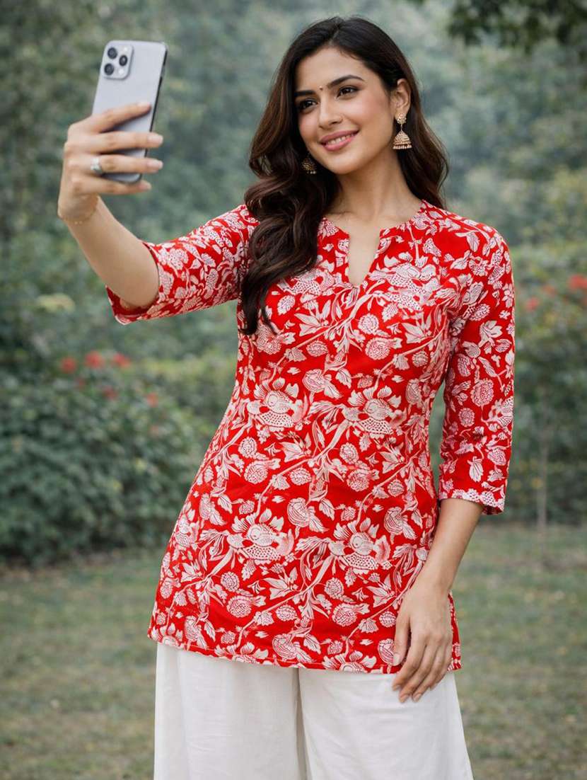 women printed three quarter sleeve ethnic co-ord set - 22590135 -  Standard Image - 1