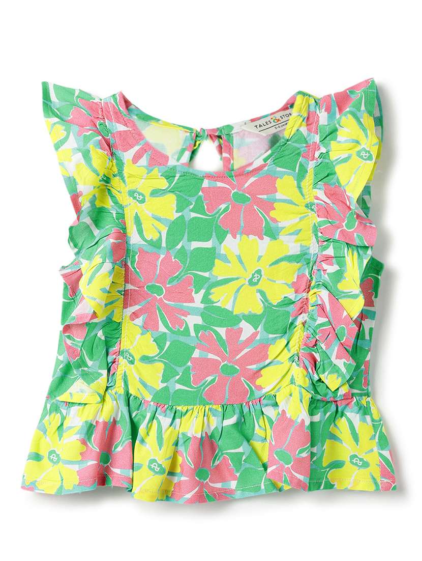 Girls Printed Ruffle Sleeves Regular Top - 22590195 -  Standard Image - 1