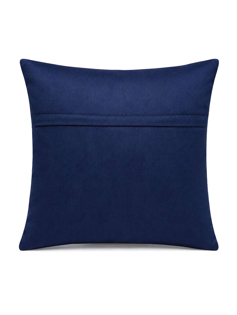 set of 2 decorative throw pillow cover, navy blue with silver floral pattern 16x16inh - 22590198 -  Standard Image - 4
