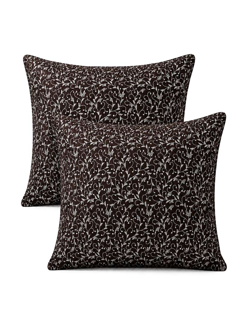 set of 2 decorative throw pillow cover, brown with gold geometric pattern, modern design 16x16inh - 22590200 -  Standard Image - 1