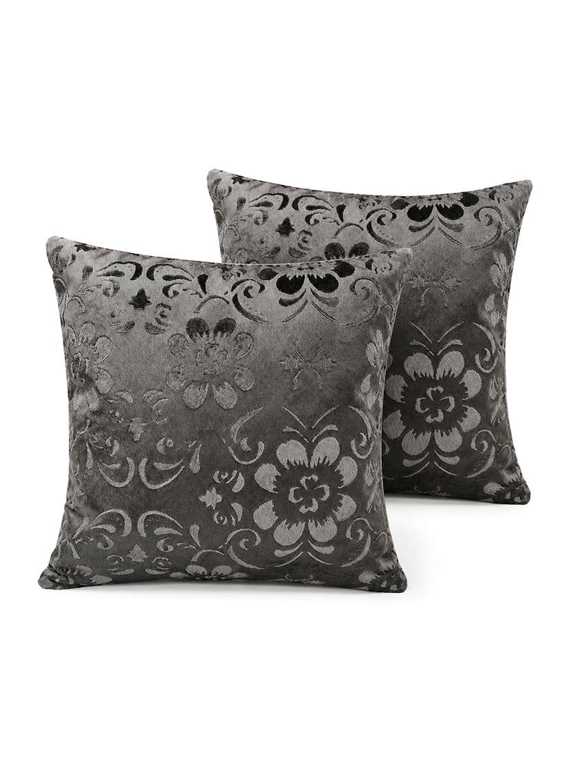 Set Of 2 Decorative Throw Pillow Cover, Floral Embossed Pattern, Champagne Gold, Satin Finish 16x16 Inh - 22590203 -  Standard Image - 1