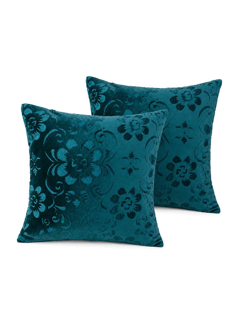 Set Of 2 Decorative Throw Pillow Cover, Floral Embossed Pattern, Champagne Gold, Satin Finish 16x16 Inh - 22590204 -  Standard Image - 1