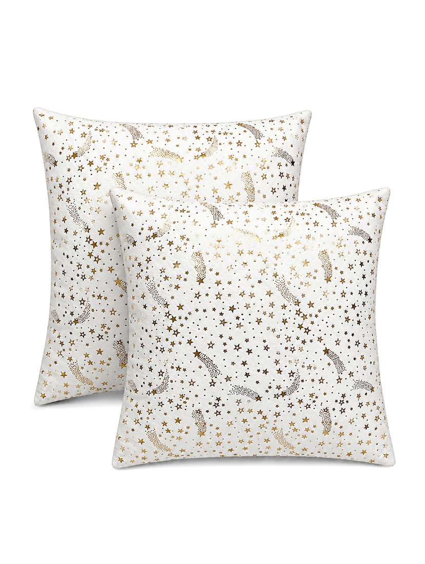 Set Of 2 Decorative Throw Pillow Cover, White With Gold Star Pattern, Moon Design 16x16inh - 22590206 -  Standard Image - 1