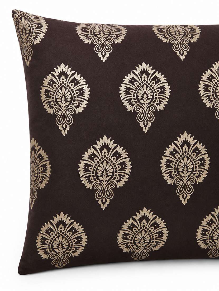 Set Of 5 Decorative Throw Pillow Cover, Brown With Damask Pattern, Silver Medallion Print 16x16 Inh - 22590208 -  Standard Image - 4
