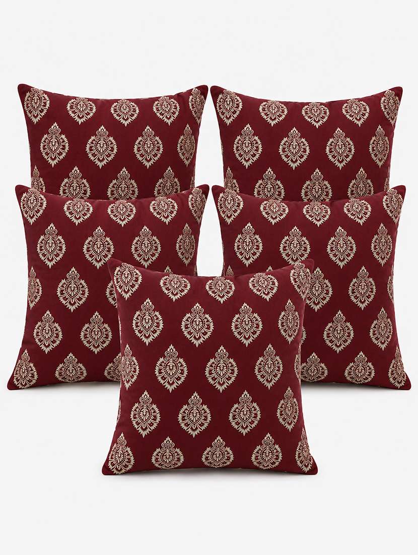 Set Of 5 Decorative Throw Pillow Cover, Brown With Damask Pattern, Silver Medallion Print 16x16 Inh - 22590209 -  Standard Image - 1