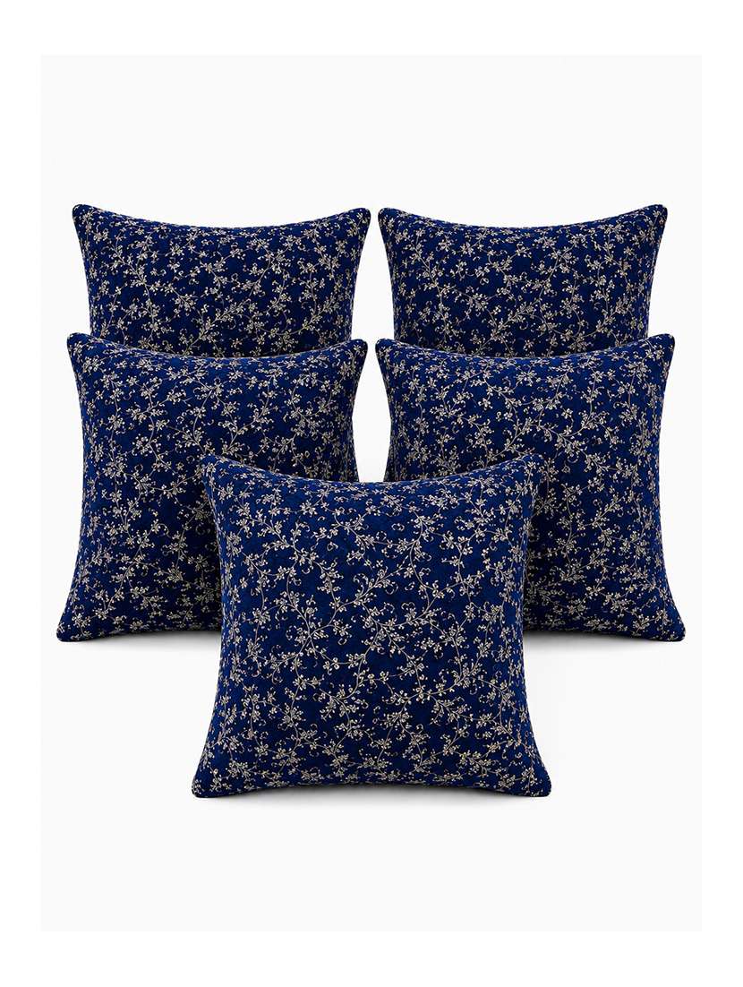 Set Of 5 Decorative Throw Pillow Cover, Navy Blue With Silver Floral Pattern 16x16inh - 22590210 -  Standard Image - 1