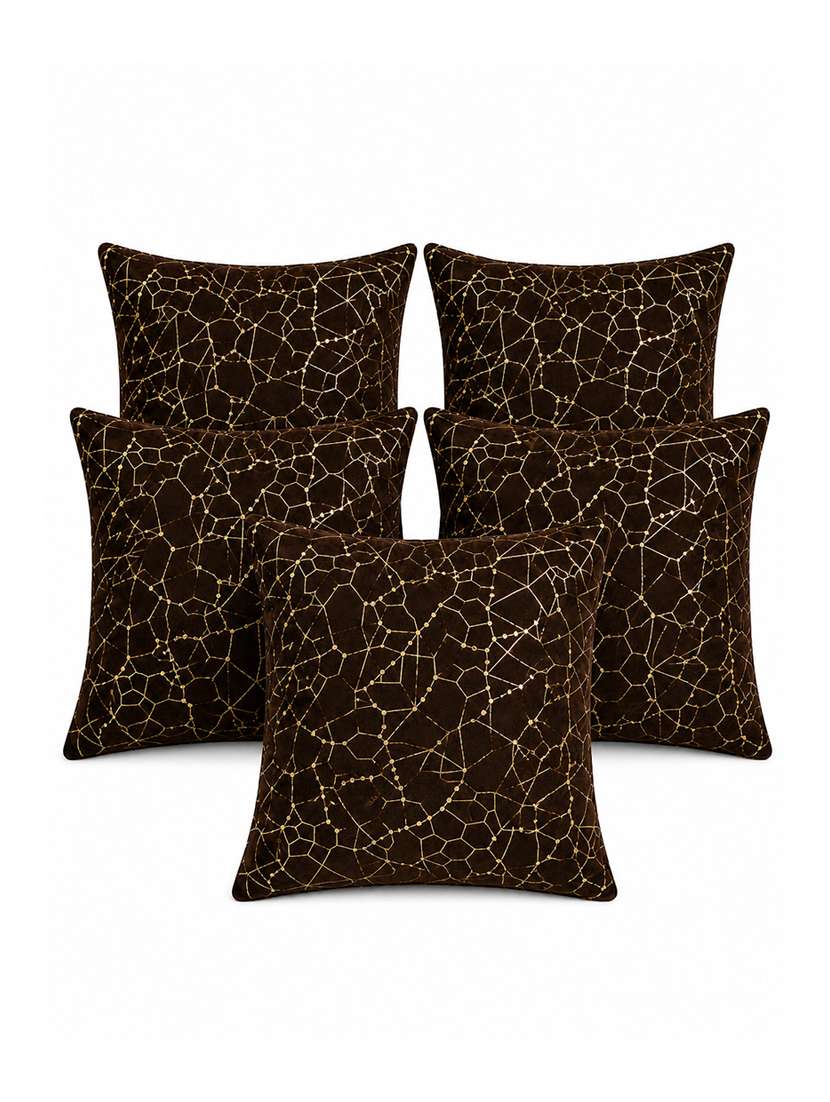 Set Of 5 Decorative Throw Pillow Cover, Navy Blue With Silver Floral Pattern 16x16inh - 22590211 -  Standard Image - 1