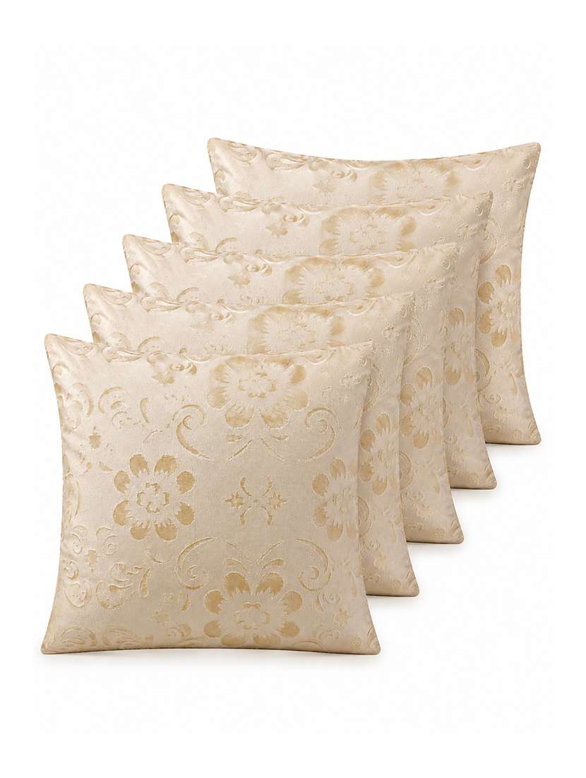 Set Of 5 Decorative Throw Pillow Cover, Floral Embossed Pattern, Champagne Gold, Satin Finish 16x16 Inh - 22590214 -  Standard Image - 1