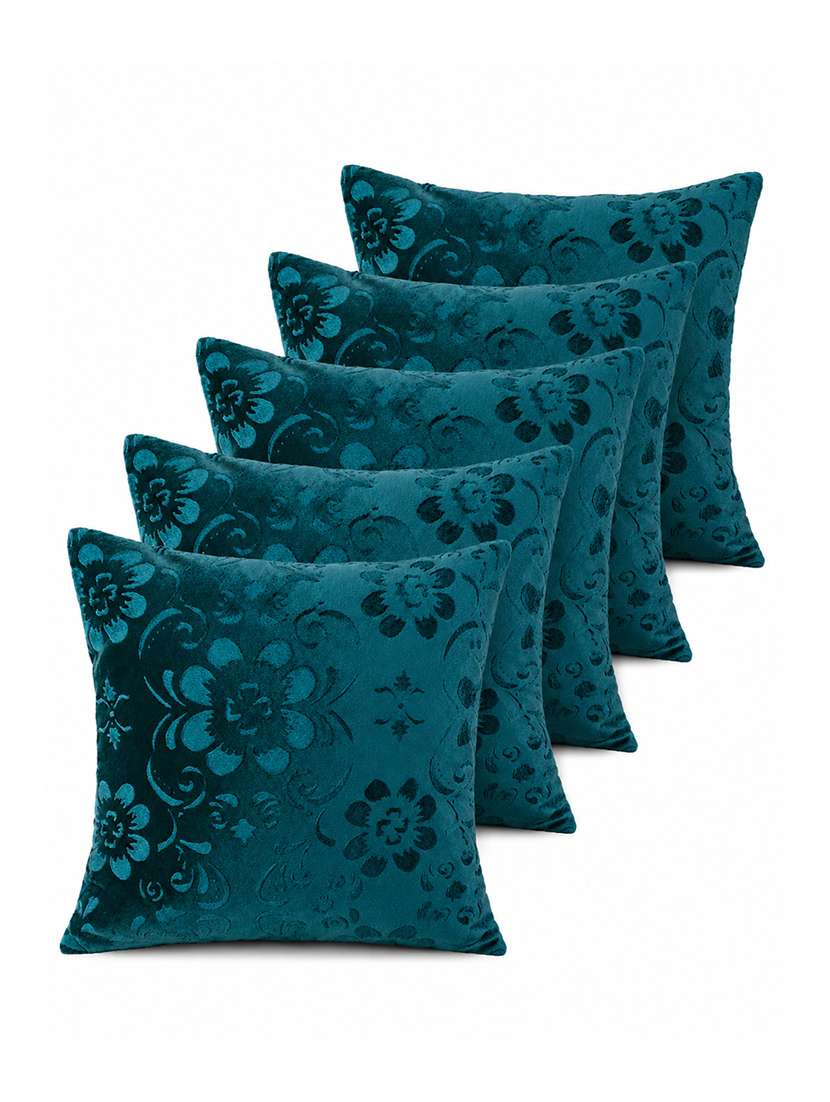 Set Of 5 Decorative Throw Pillow Cover, Floral Embossed Pattern, Champagne Gold, Satin Finish 16x16 Inh - 22590216 -  Standard Image - 1