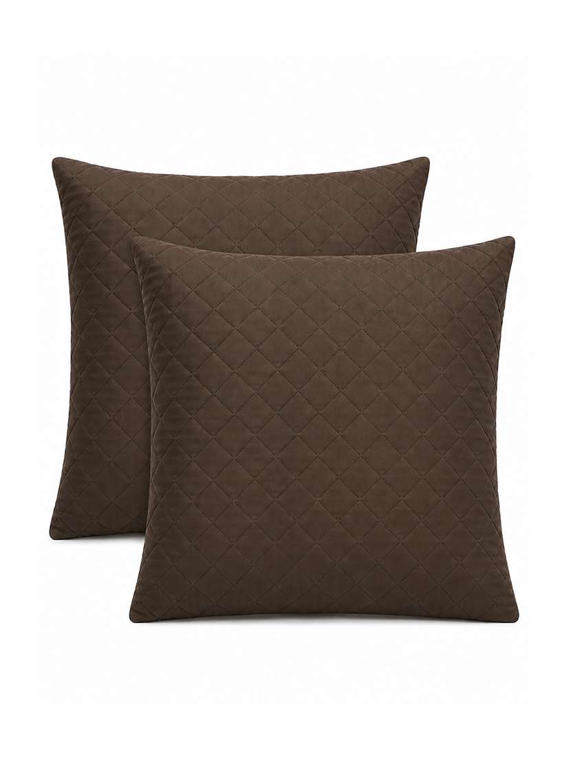 set of 2 quilted velvet decorative throw pillow cover, burgundy, diamond pattern 16x16inh - 22590222 -  Standard Image - 1