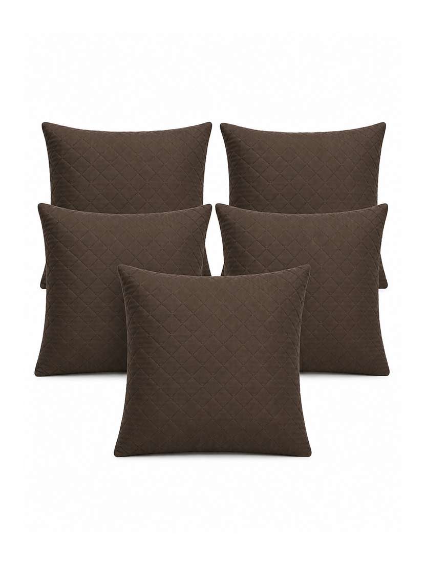 set of 5 quilted velvet decorative throw pillow cover, burgundy, diamond pattern 16x16inh - 22590223 -  Standard Image - 1