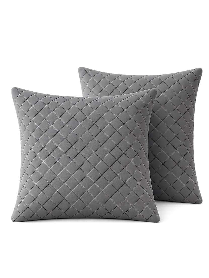set of 2 quilted velvet decorative throw pillow cover, burgundy, diamond pattern 16x16inh - 22590224 -  Standard Image - 1