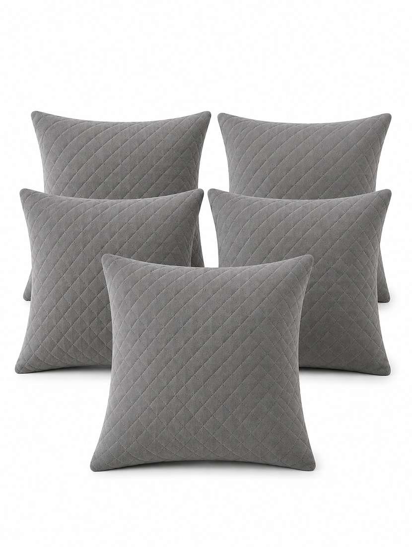 set of 5 quilted velvet decorative throw pillow cover, burgundy, diamond pattern 16x16inh - 22590225 -  Standard Image - 1