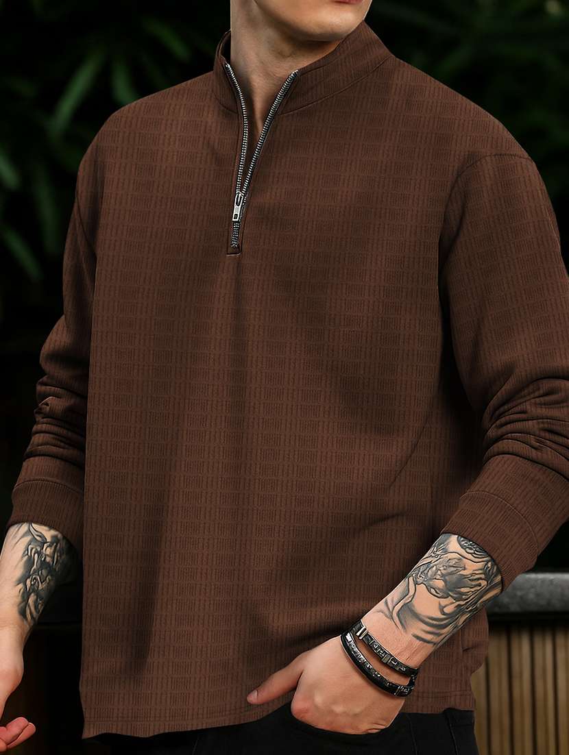 Men Self Design Long Sleeve Regular Fit T-shirt - 22590227 -  Standard Image - 1