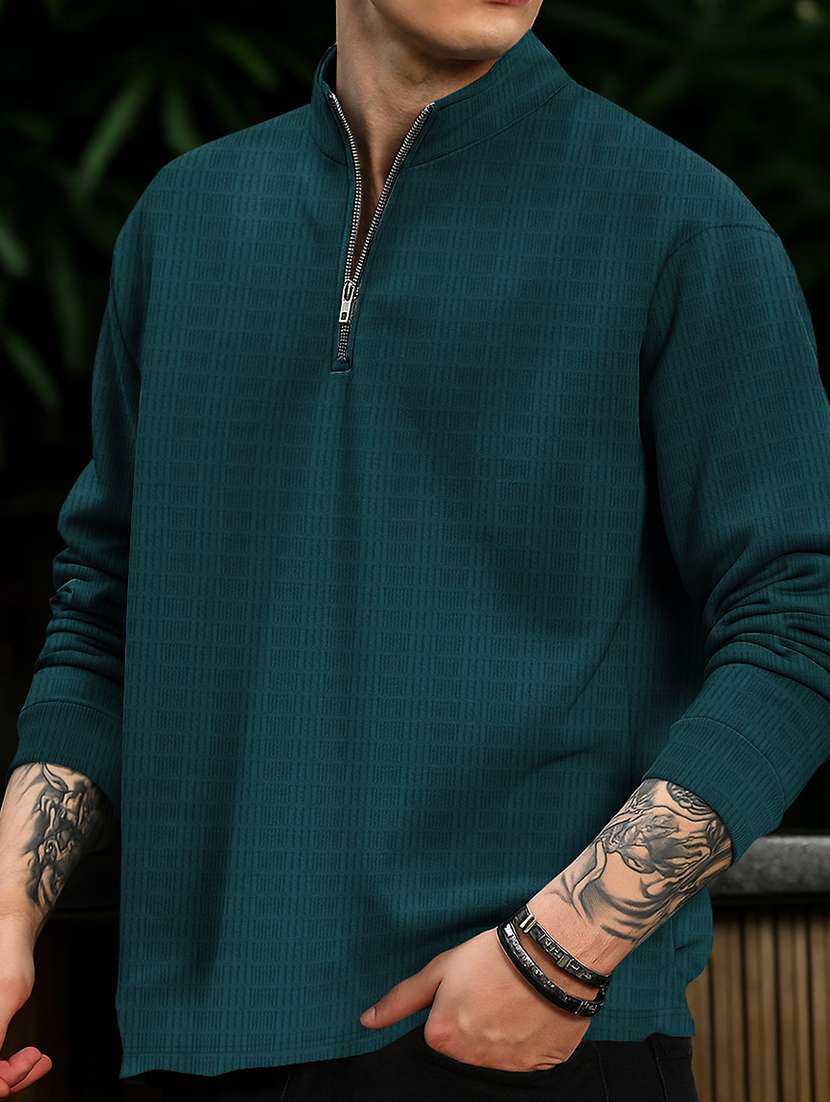 Men Self Design Long Sleeve Regular Fit T-shirt - 22590229 -  Standard Image - 4