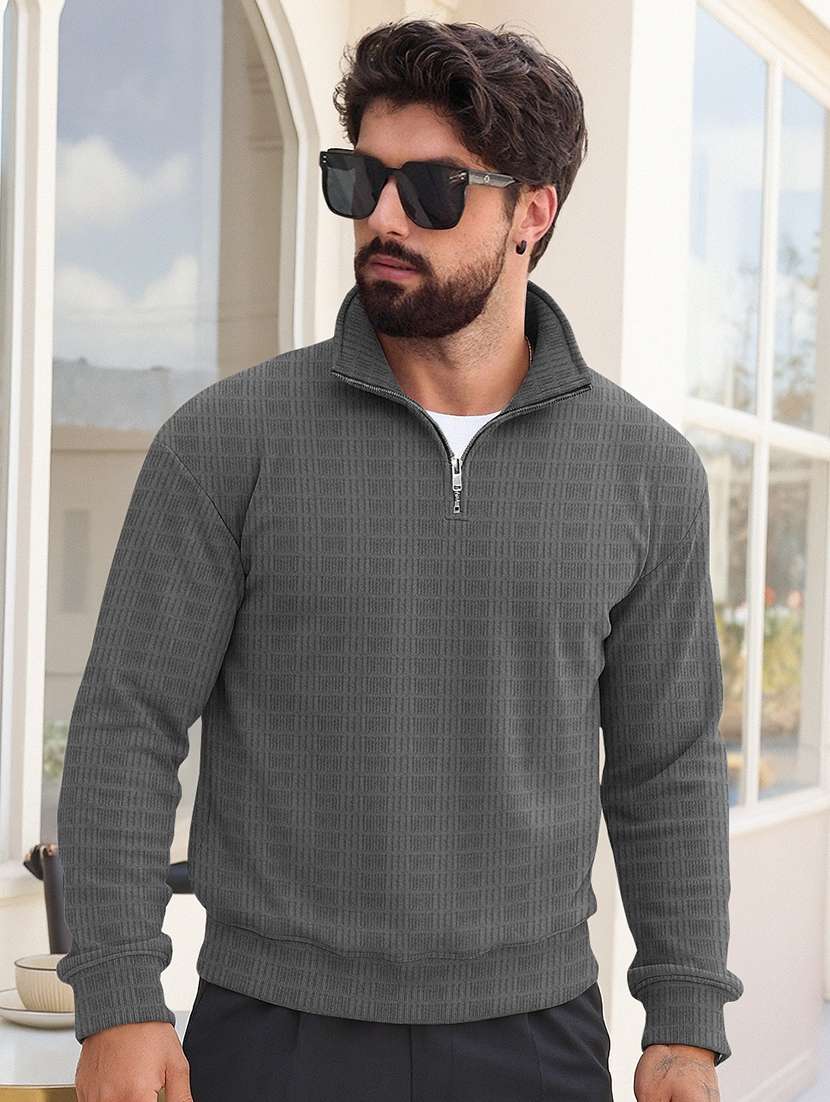 Men Self Design Long Sleeve Regular Fit T-shirt - 22590233 -  Standard Image - 1