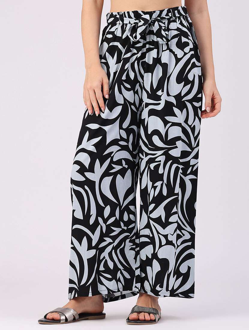 women printed high rise wide leg trouser