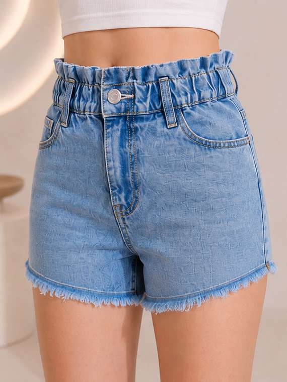 women solid high rise denim shorts - 22590820 -  Standard Image - 1
