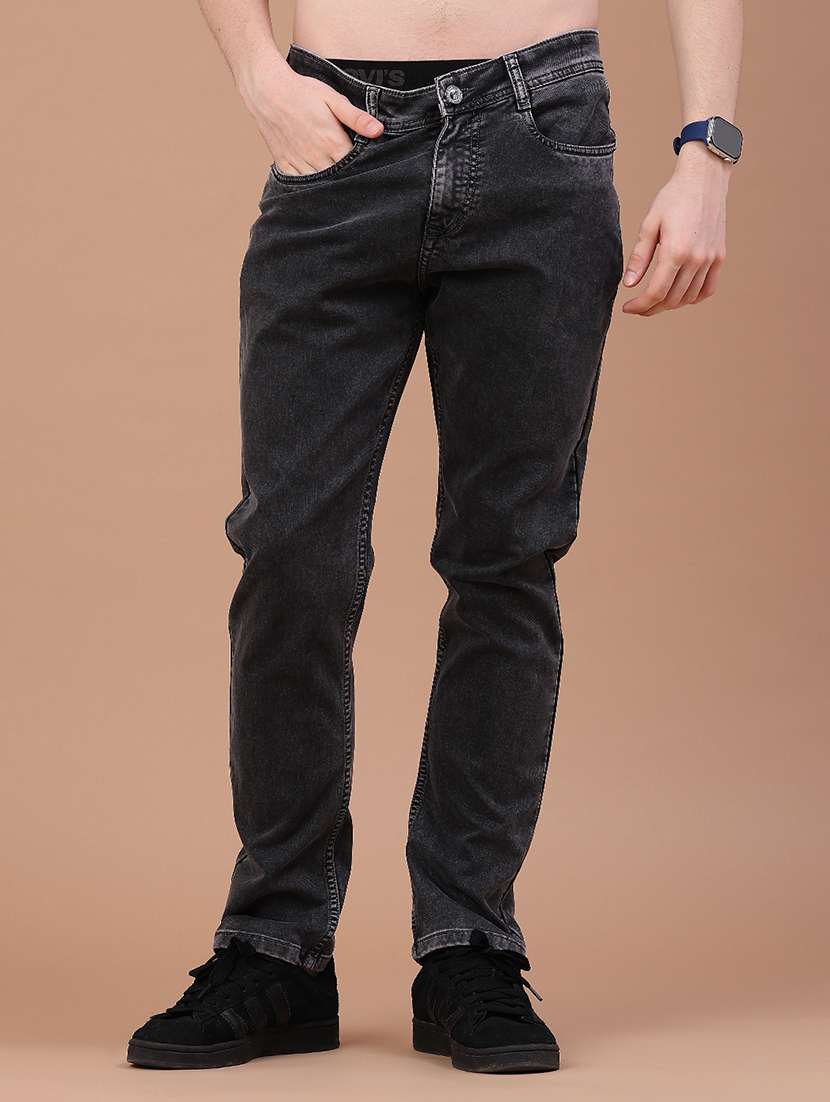 men washed mid rise full length slim fit jeans