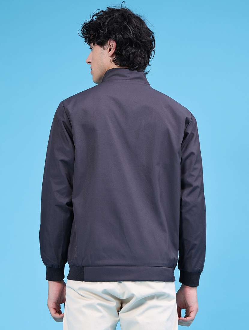 Men Solid Long Sleeve Windcheater Bomber Jacket - 22591837 -  Standard Image - 4