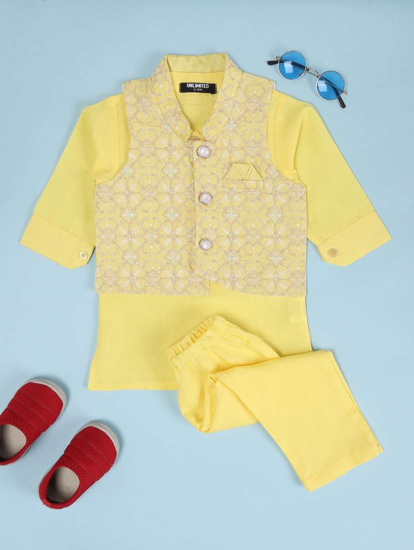 Boys Embroidered Long Sleeves Kurta Set - 22592430 -  Standard Image - 1