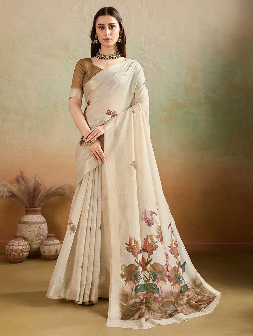 women floral printed saree with blouse