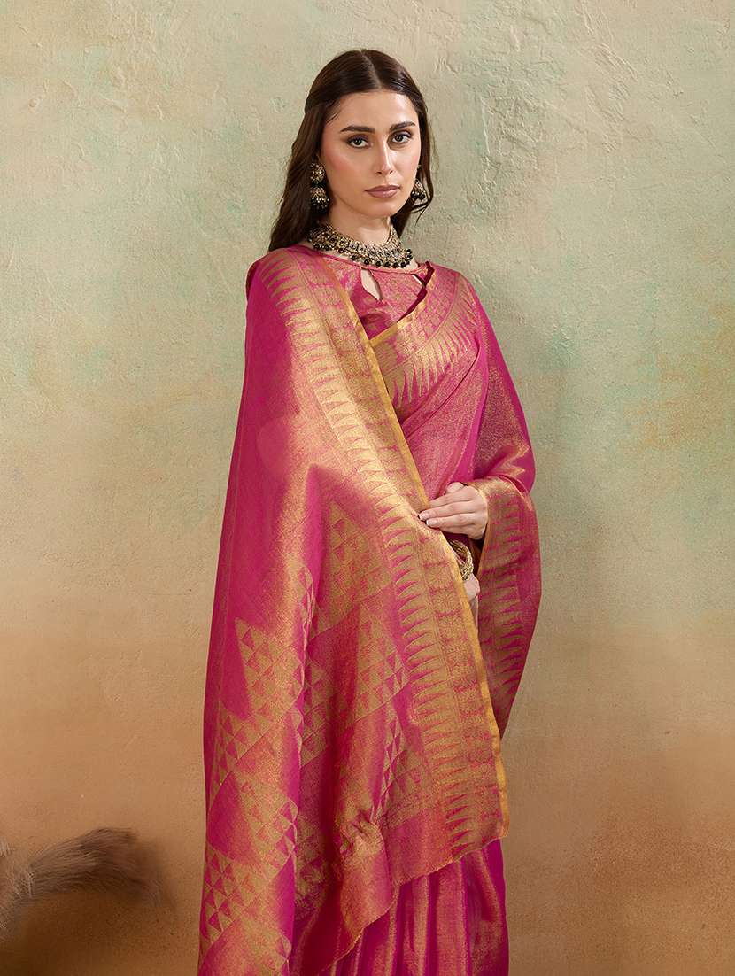 Women Solid With Bordered Saree With Blouse - 22592450 -  Standard Image - 1