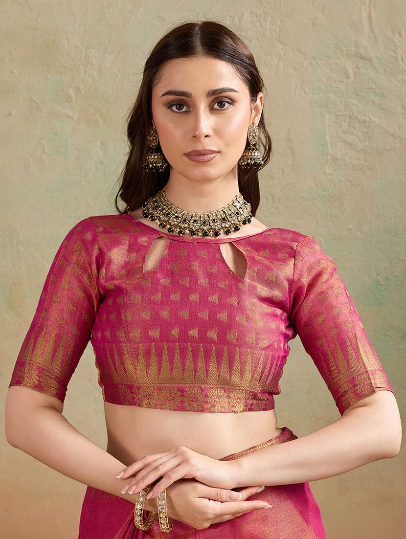 Women Solid With Bordered Saree With Blouse - 22592450 -  Standard Image - 4