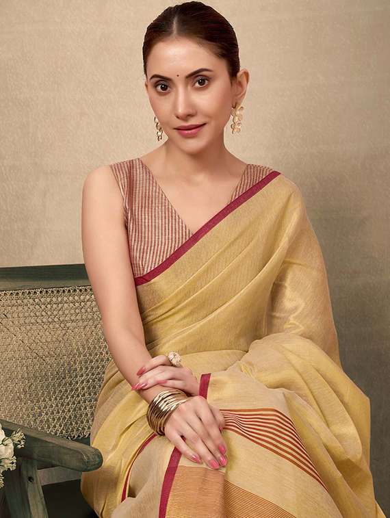 Women Solid Plain Saree With Blouse - 22592531 -  Standard Image - 1