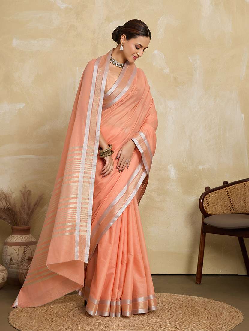 women solid with bordered saree with blouse - 22592577 -  Standard Image - 4