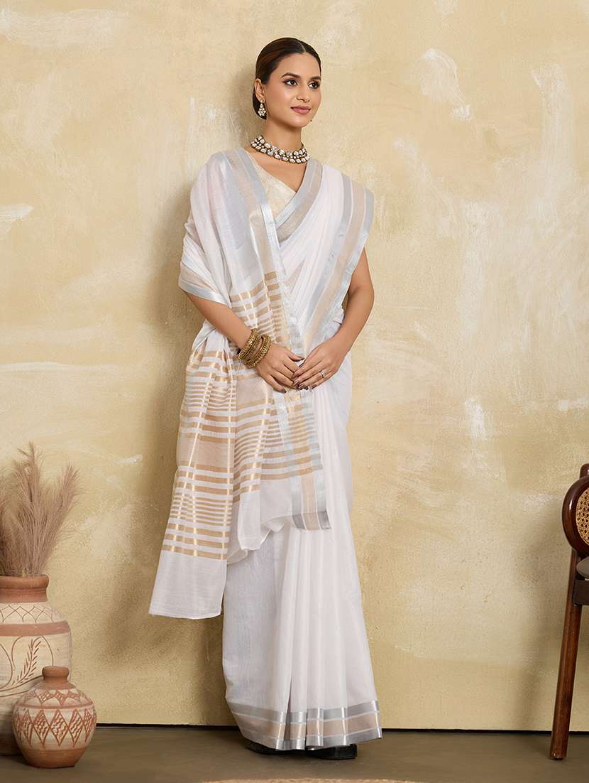 women solid with bordered saree with blouse - 22592579 -  Standard Image - 4