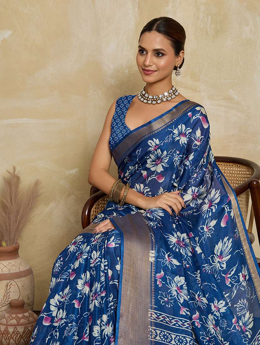 women floral printed saree with blouse - 22592598 -  Standard Image - 1