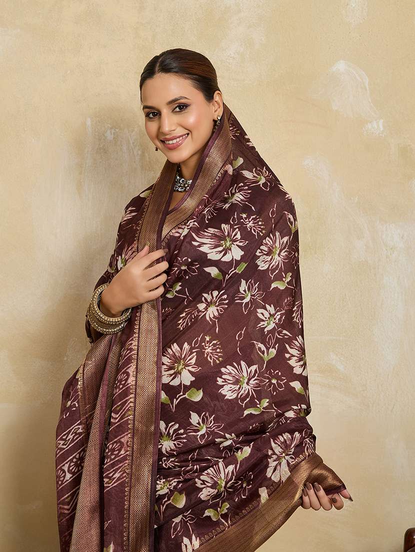 women floral printed saree with blouse - 22592599 -  Standard Image - 1