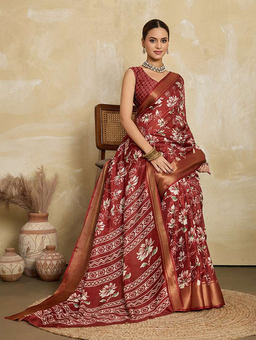 women floral printed saree with blouse - 22592602 -  Standard Image - 4
