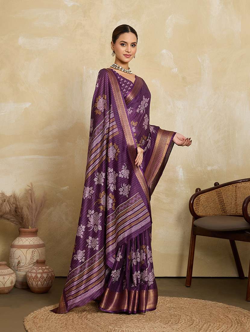 women floral printed saree with blouse - 22592609 -  Standard Image - 4