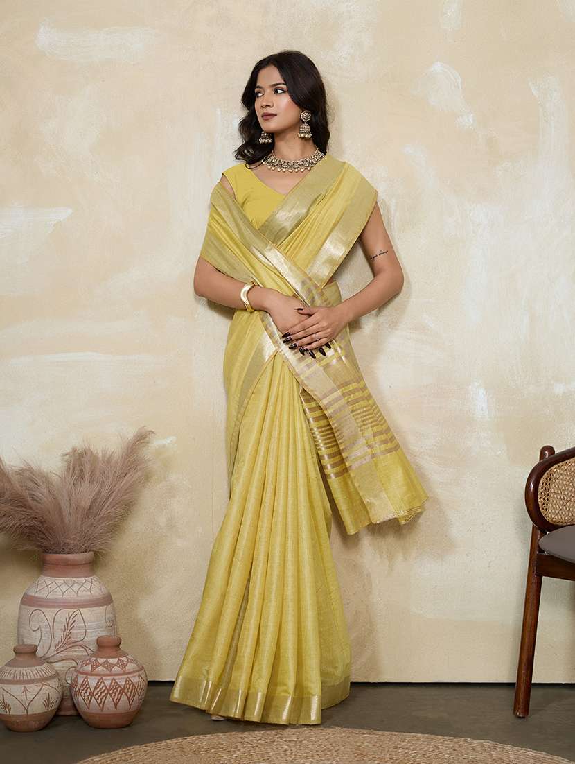 women solid with bordered saree with blouse - 22592645 -  Standard Image - 4