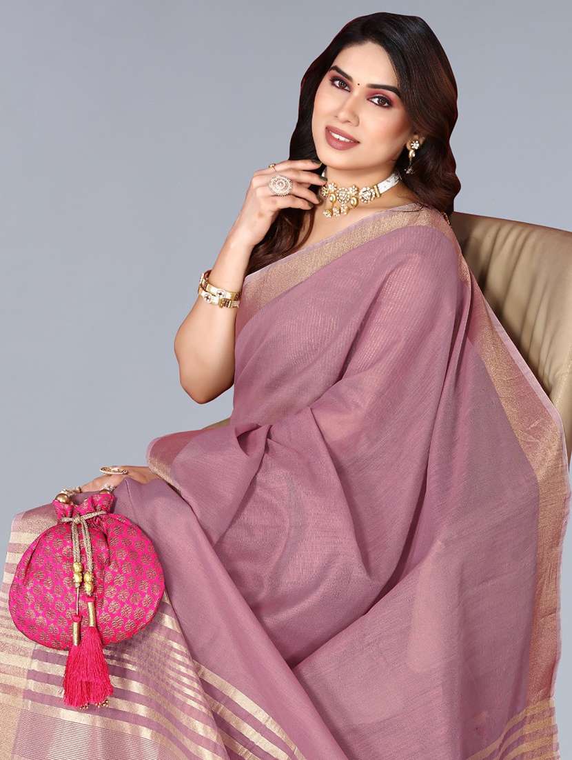 Women Solid With Bordered Saree With Blouse - 22592721 -  Standard Image - 1