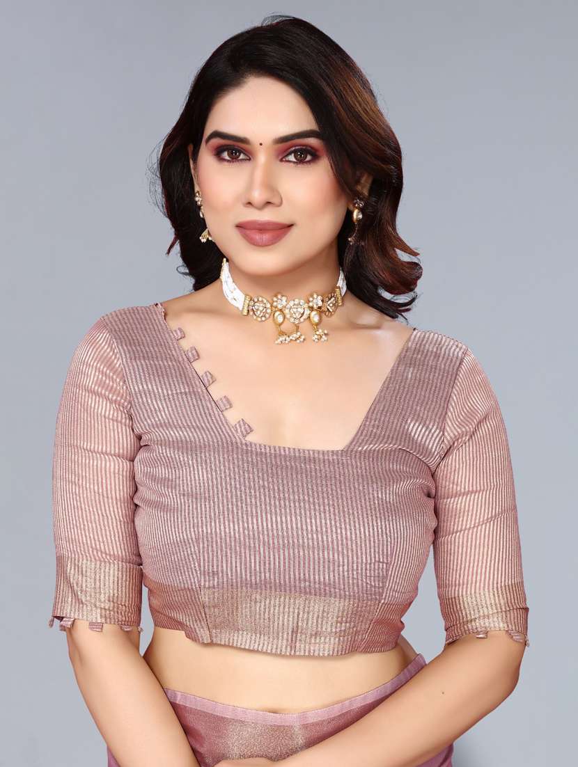 Women Solid With Bordered Saree With Blouse - 22592721 -  Standard Image - 4